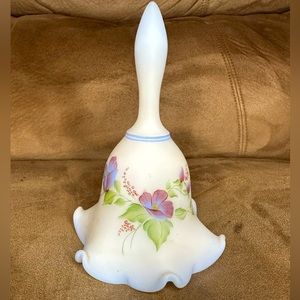 Fenton ruffled bell. Beautiful opaque with hand painted flowers and signed